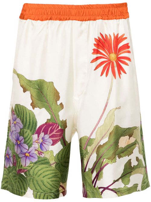 Aloe floral-print silk shorts - Neutrals