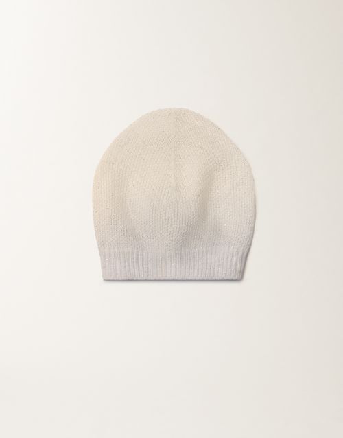 Mohair cap with gradient micro sequins, raffia and gray