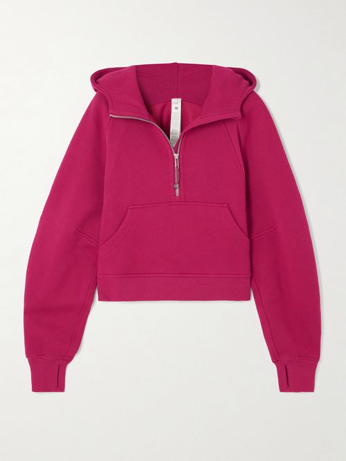 Scuba Cropped Cotton-blend Half-zip Hoodie - Pink