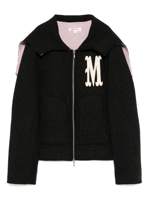 Bat-collar zip-up jacket - Black