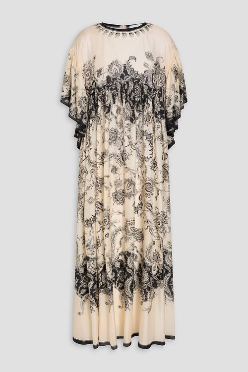 Floral-print silk-habotai maxi dress - White - 3