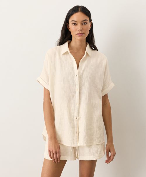 Women's Cream Coastal Double Gauze Oversized Shirt