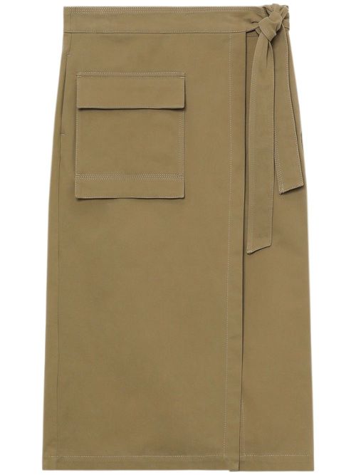 Tie-fastening cotton midi skirt - Neutrals