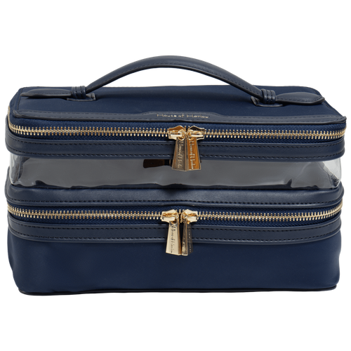 The Twill Nylon Double Compartment Toiletry Train Case - Navy