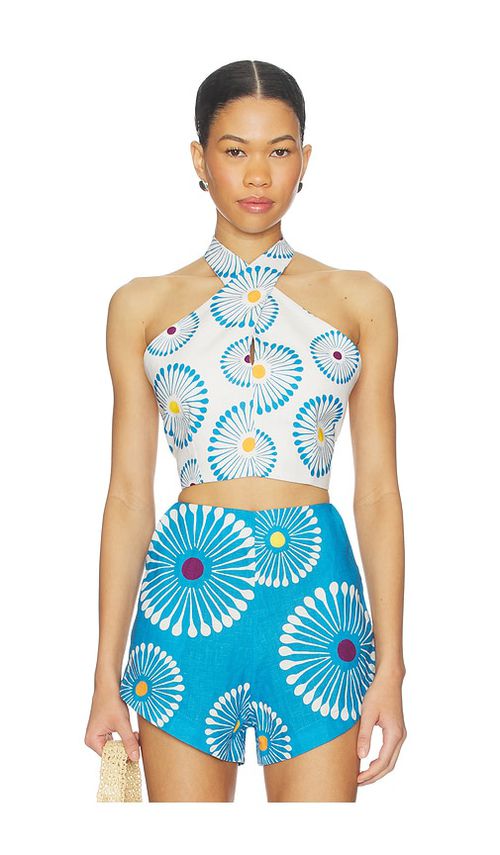 Cala de la Cruz Ivy Top in White, Blue. - S also in M