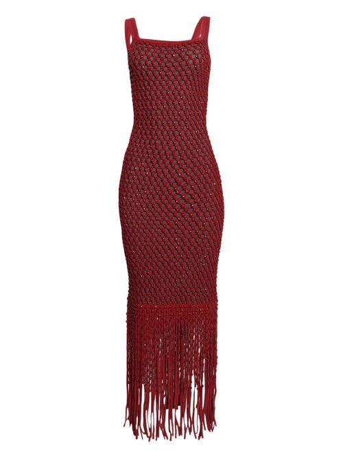 Gala fringe-detail knitted dress - Red