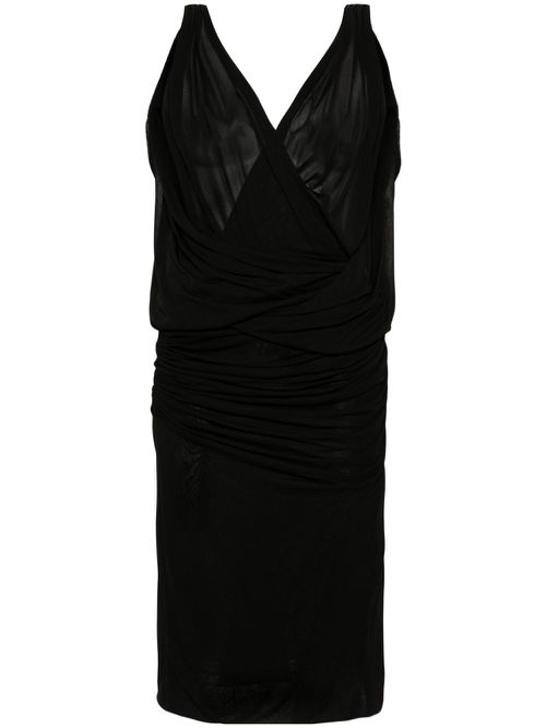 Plunge ruched midi dress - Black