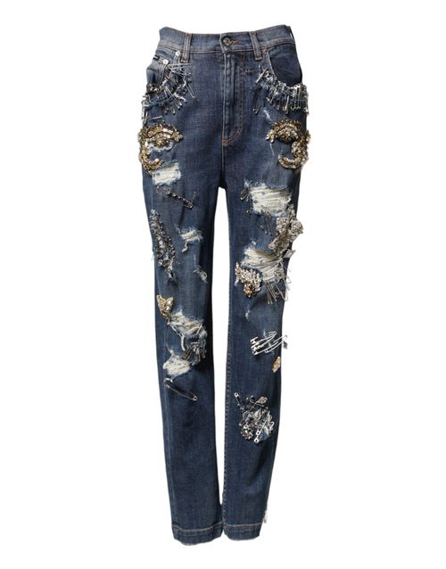 Rhinestone-Embellished Denim Jeans — Blue