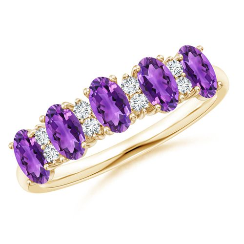 Angara 1.0 Carat Five Stone Amethyst and Diamond Wedding Ring in 14K Yellow Gold