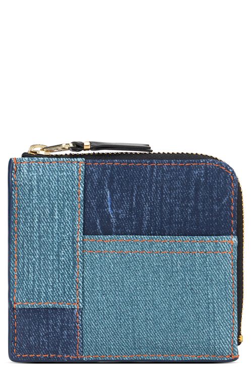 Patchwork Denim Wallet — Blue
