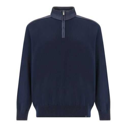 Half-zip sweater in Soft Cool Touch wool with Typhoon®® Re-4x4 Stretch details, Man, Blue