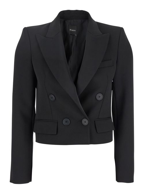Double-Breasted Cropped Blazer — Black
