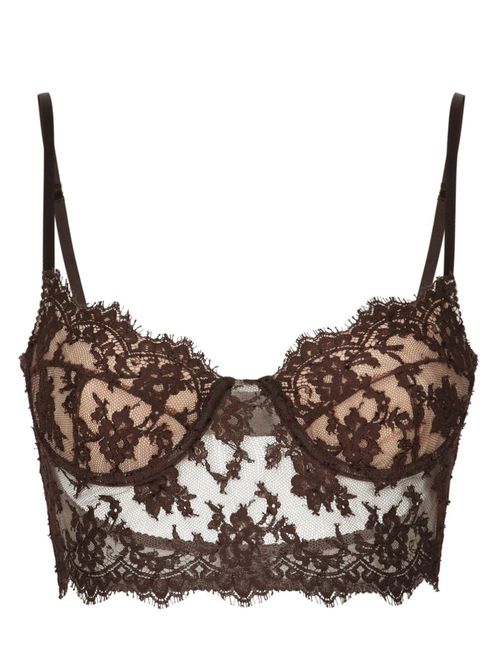 Floral-lace corset-style bra - Black