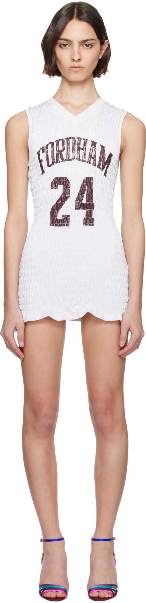 Conner Ives White Reconstituted Shirred Basketball Jersey Minidress