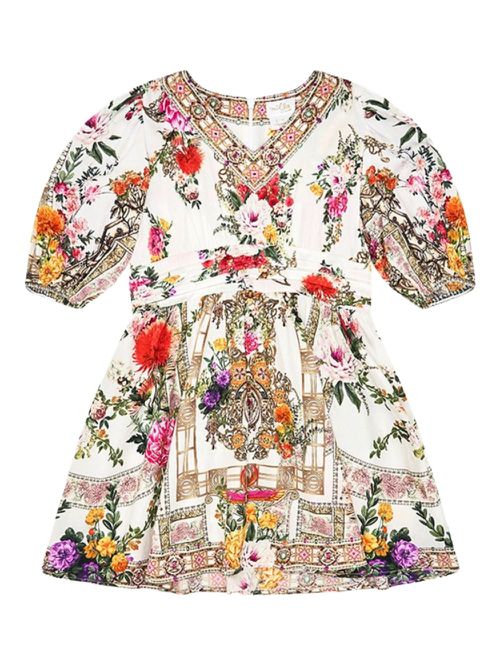 Floral-print puff-sleeve dress - White