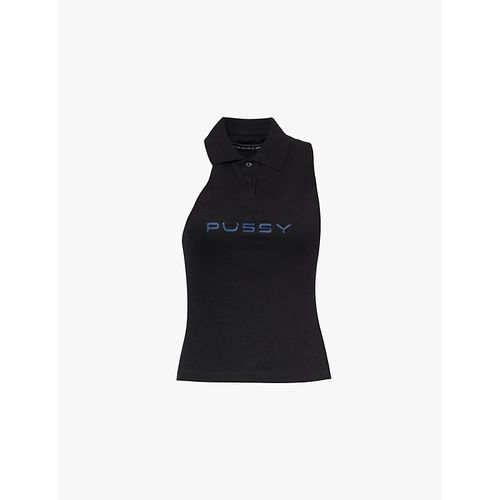 Womens Black Text-print Sleeveless Slim-fit Stretch-cotton Polo Shirt M