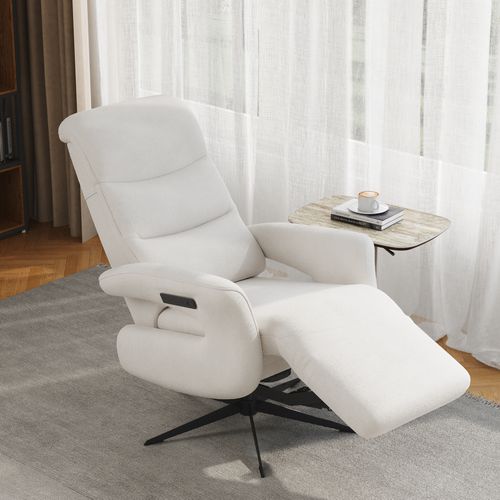 Fauteuil inclinable électrique moderne en velours de chenille blanc avec pivotant à