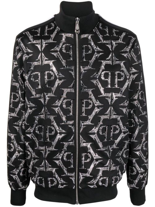 Rhinestone-embellished zip-up jacket - Black