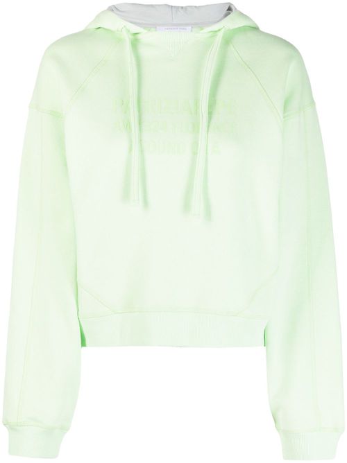 Flocked-logo cotton hoodie - Green