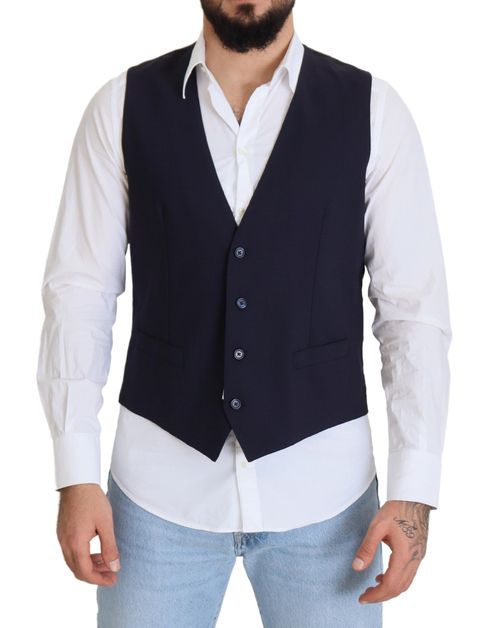 Virgin Wool Stretch Vest — Navy