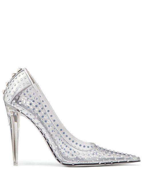 Crystal-embellished transparent pumps - White