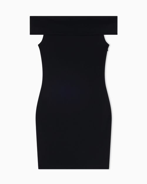 Ottoman mini dress with boat neckline
