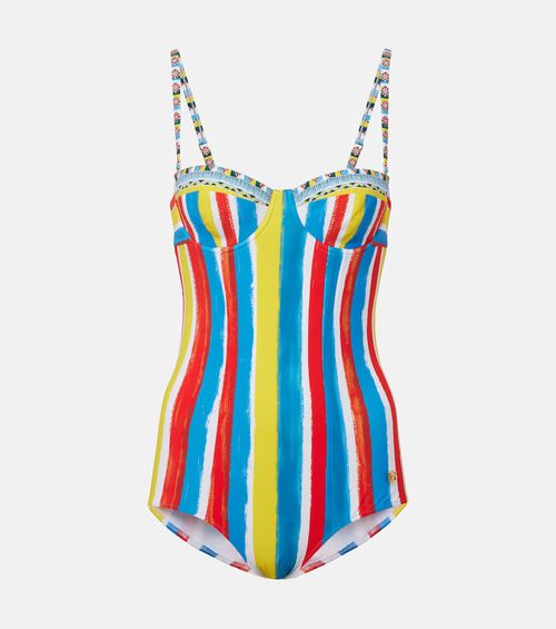 Cutout striped swimsuit