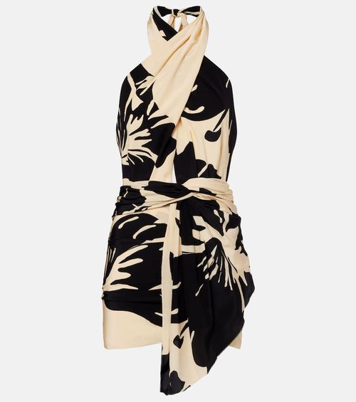 Halterneck floral silk minidress