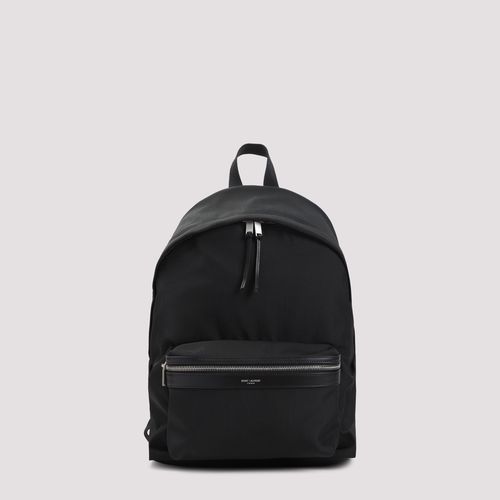City Backpack Black Canvas Leather Bag - Men