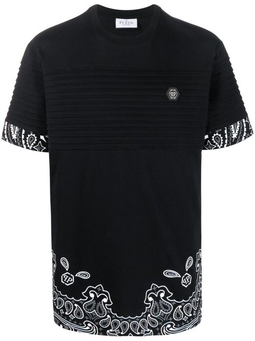 Bandana-print ribbed T-shirt - Black