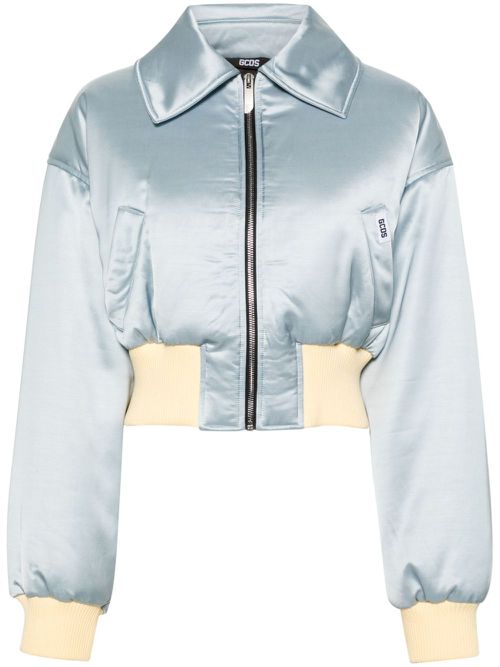 Logo-patch cropped jacket - Blue