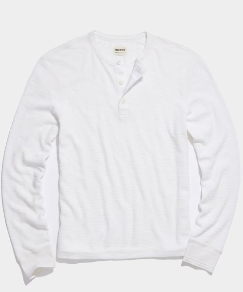 Lightweight Mini Waffle Henley in Antique White