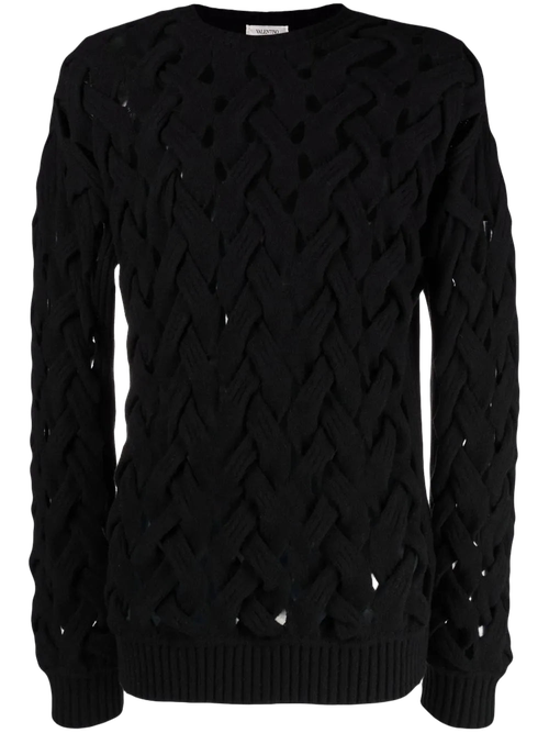 Interwoven Wool-Angora Sweater — Black