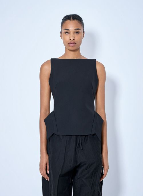 Deconstructed Collar Top - Woman Tops Black Fr