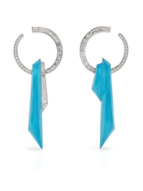 18kt white gold Shard turquoise and diamond hoop earring - Silver