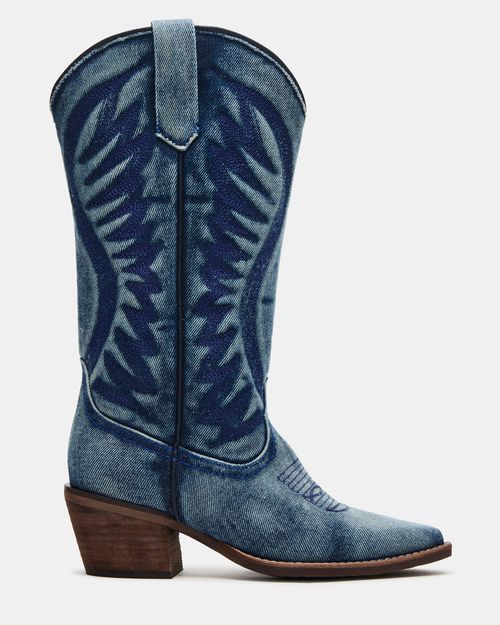 Steve Madden Women's Albany Wide Calf Block Heel Boots - Denim Fabric - - Synthetic