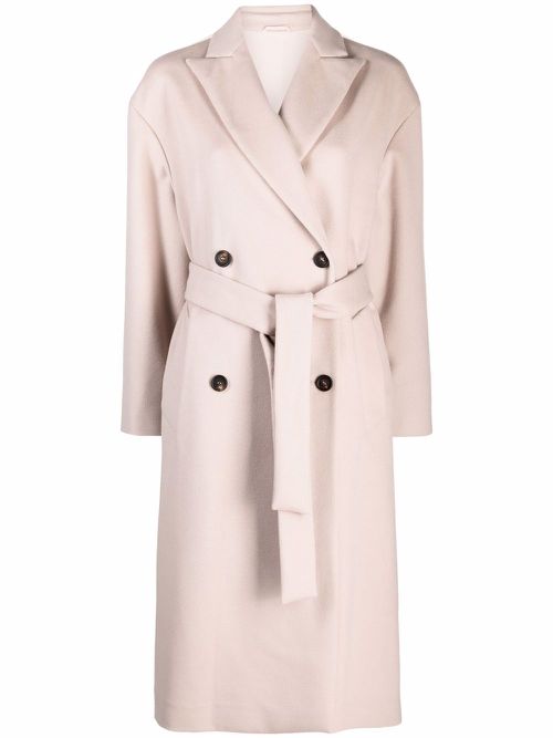 Double-breasted wool-cashmere blend coat - Pink