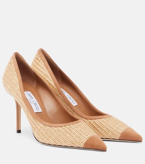 Love suede-trimmed raffia pumps