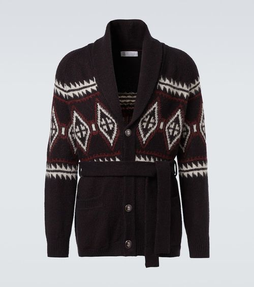 Jacquard wool, silk and cashmere cardigan