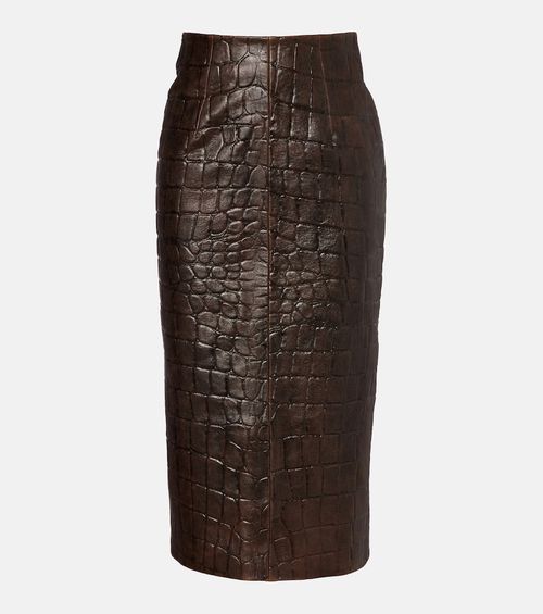 Loretta croc-effect leather pencil skirt