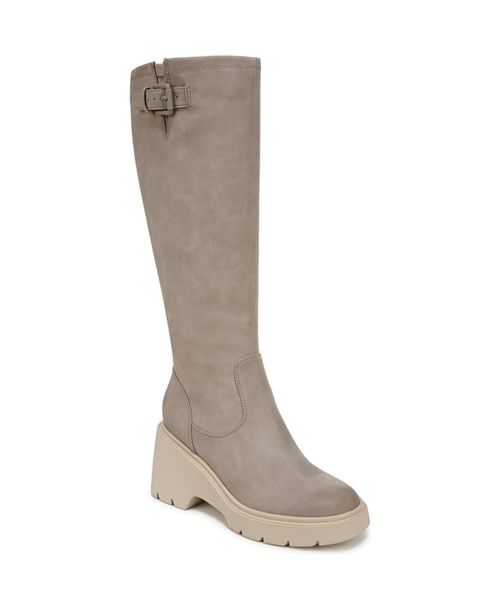 Cache Knee High Lug Sole Platform Boots - Dove Grey Faux Leather