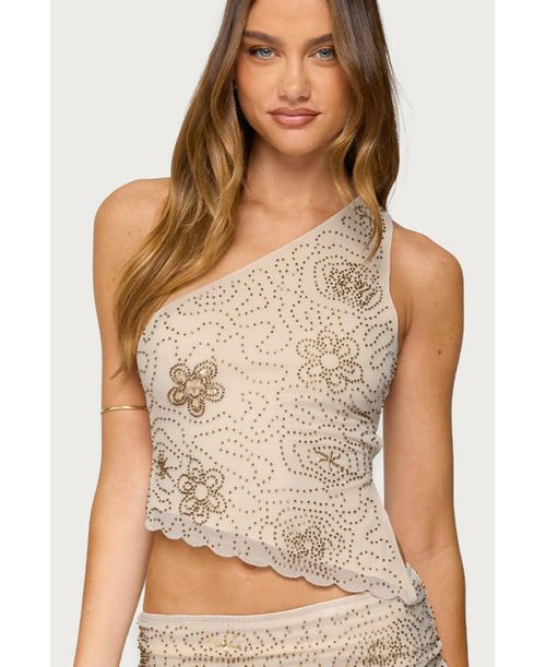 Women's Astrid Beaded Backless One Shoulder Top - Cream