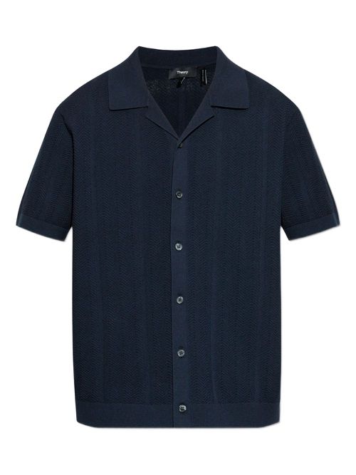 Textured short-sleeve cardigan - Blue