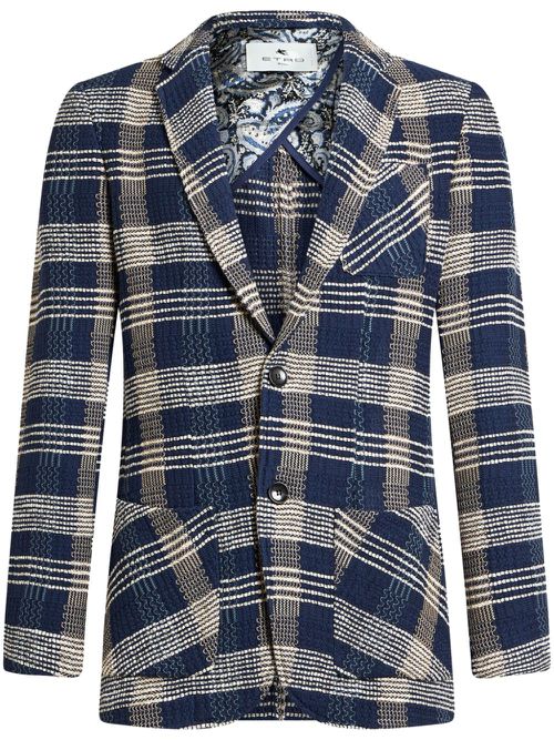 Check-pattern knit blazer - Blue
