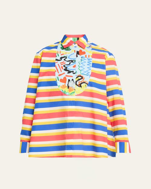 Tropica Striped Cotton Bib-Front Collared Shirt