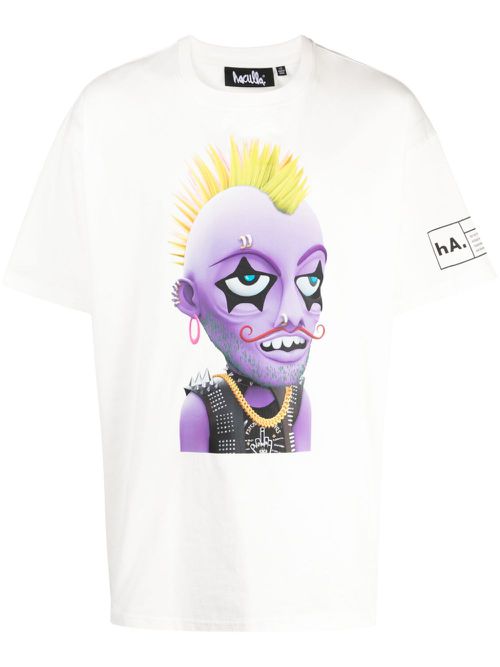 Moe-print cotton T-shirt - White