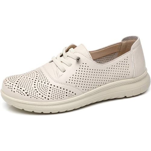 Ivachy Hollow Out Perforated Lace Up Loafers Flat Shoes In Beige