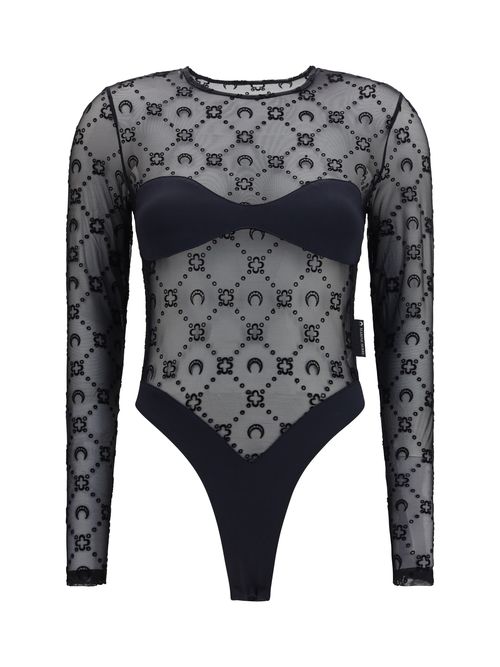 Moon Motif Mesh Bodysuit — Black