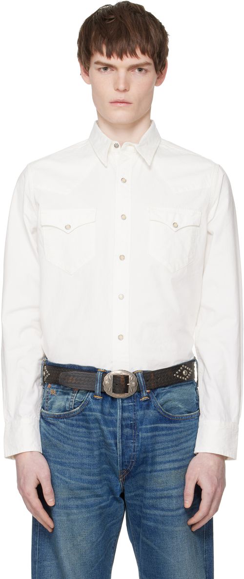 White Slim Fit Poplin Western Shirt