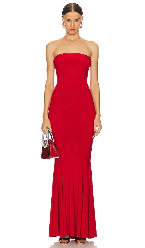 Norma Kamali Strapless Fishtail Gown in Tiger Red - Red. XL also in